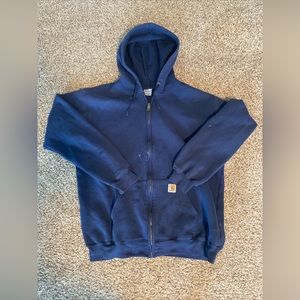 Carhartt Men's Original Fit Blue Full Zip Up Hoodie size L With Light Staining